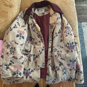 Free People Floral Utility Jacket - Tan and Purple